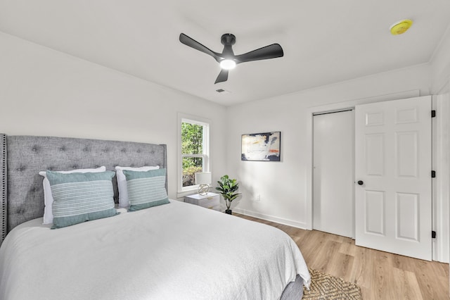 217 Quaker Rd, Saint George, SC 29477 - bedroom featuring light wood-style floors, ceiling fan, baseboards, and a closet