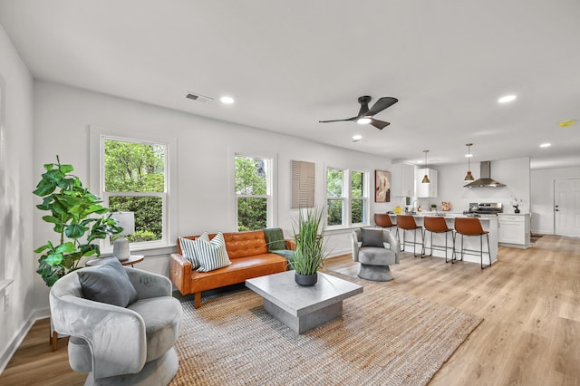 217 Quaker Rd, Saint George, SC 29477 - living area with light wood-style flooring, recessed lighting, ceiling fan, and baseboards
