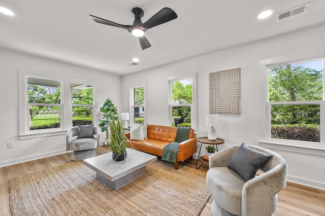 217 Quaker Rd, Saint George, SC 29477 - living area with a ceiling fan, light wood-type flooring, baseboards, and recessed lighting