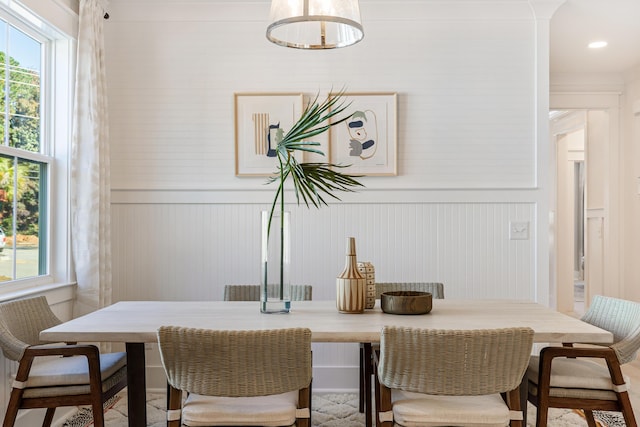 dining space featuring plenty of natural light and recessed lighting