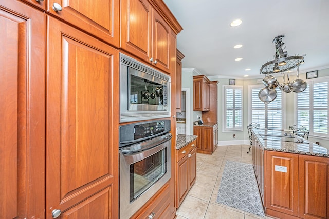 544 Two Mile Run, Johns Island, SC 29455 - kitchen with stainless steel appliances, stone counters, healthy amount of natural light, light tile patterned flooring, and recessed lighting