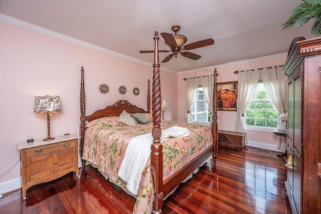 544 Two Mile Run, Johns Island, SC 29455 - bedroom with dark wood-style flooring, crown molding, and a ceiling fan