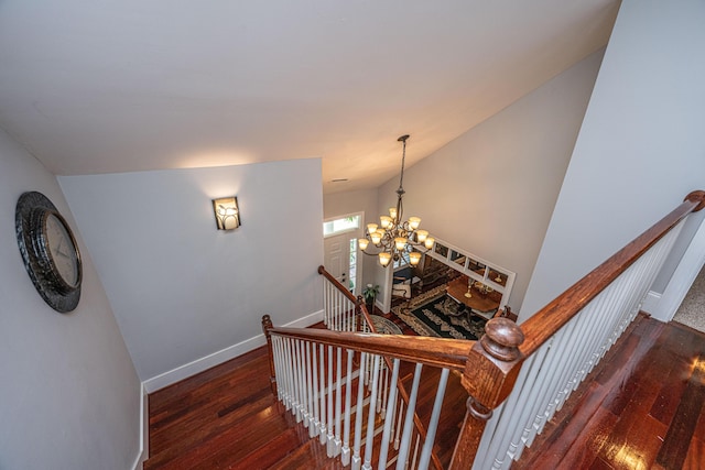 544 Two Mile Run, Johns Island, SC 29455 - stairway with wood-type flooring and a chandelier