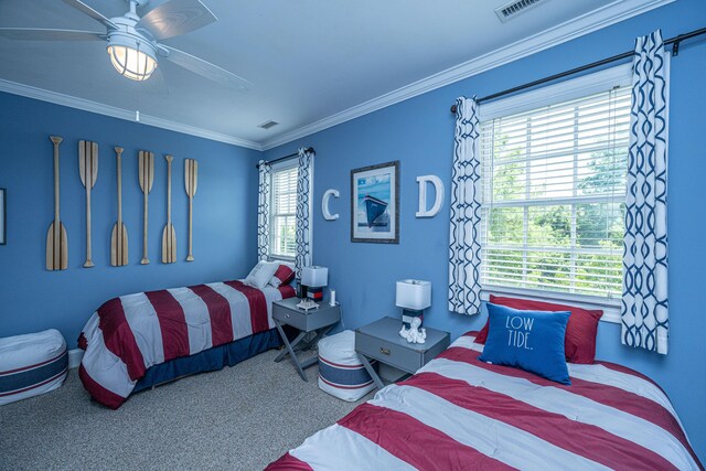544 Two Mile Run, Johns Island, SC 29455 - carpeted bedroom featuring ornamental molding and a ceiling fan