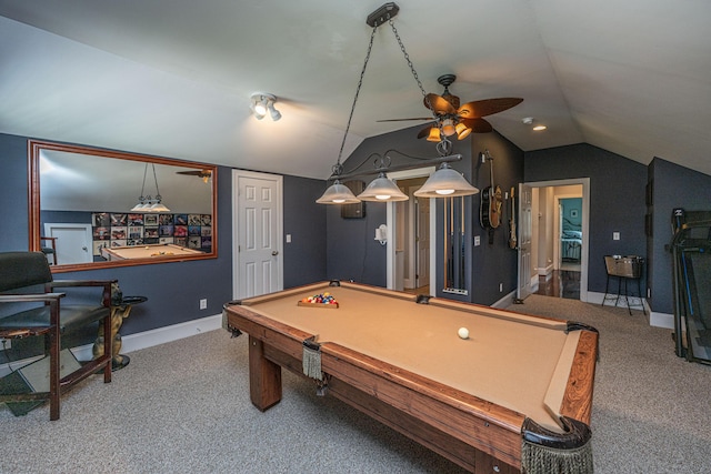 544 Two Mile Run, Johns Island, SC 29455 - game room with ceiling fan, carpet flooring, lofted ceiling, and pool table