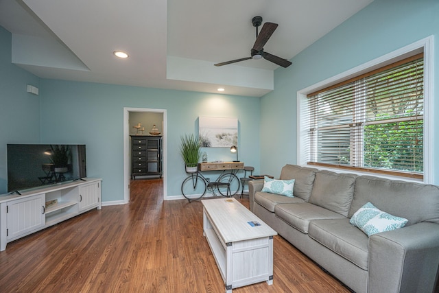 544 Two Mile Run, Johns Island, SC 29455 - living room featuring ceiling fan, wood finished floors, and recessed lighting
