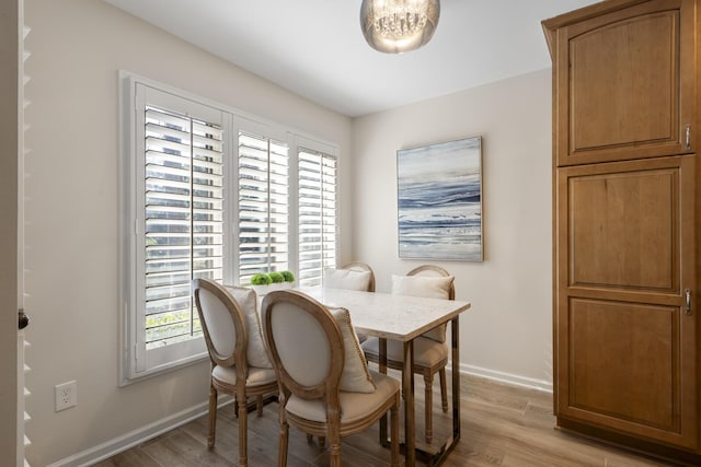 dining space with light hardwood / wood-style flooring