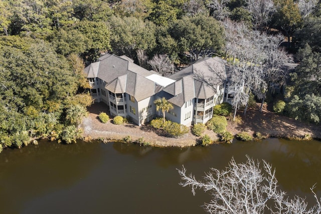 aerial view featuring a water view