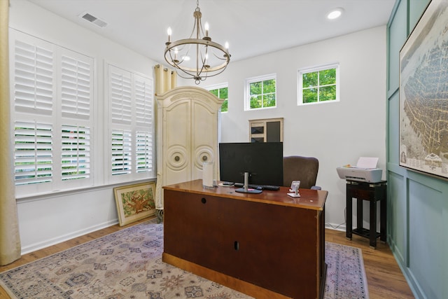 101 Caleb Ct, Ladson, SC 29456 - office space with a chandelier, wood finished floors, recessed lighting, and baseboards