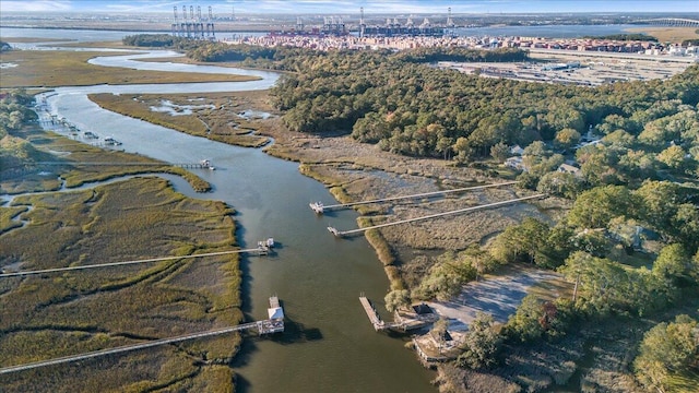 aerial view with a water view