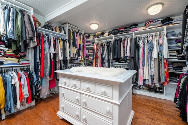 walk in closet with wood-type flooring