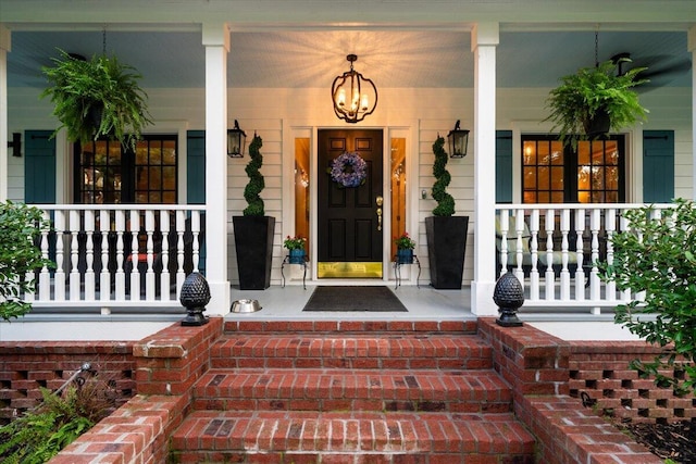 doorway to property featuring a porch