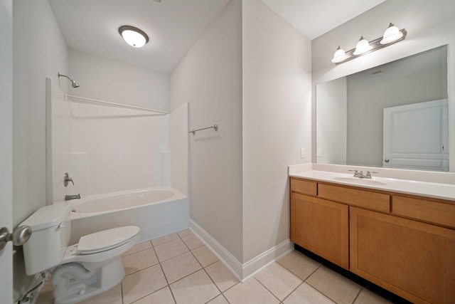 full bathroom featuring tile patterned floors, vanity, washtub / shower combination, and toilet