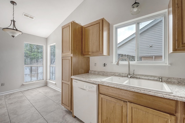 315 Indigo Rd, Goose Creek, SC 29445 - kitchen featuring dishwasher, lofted ceiling, a sink, and light countertops