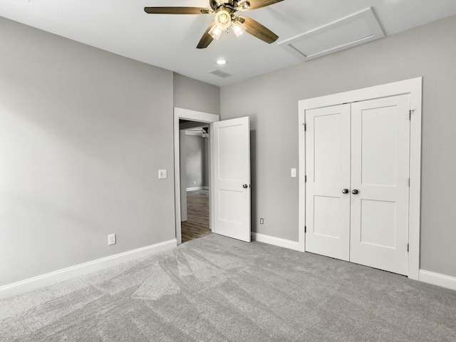 4566 Durant Ave, North Charleston, SC 29405 - unfurnished bedroom with attic access, carpet, baseboards, a closet, and a ceiling fan