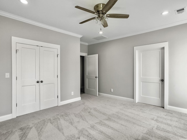 4566 Durant Ave, North Charleston, SC 29405 - unfurnished bedroom with crown molding, carpet flooring, baseboards, recessed lighting, and ceiling fan