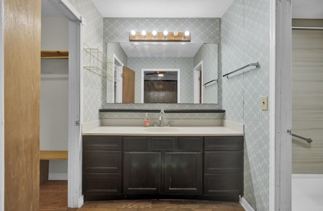 bathroom featuring vanity and wood-type flooring