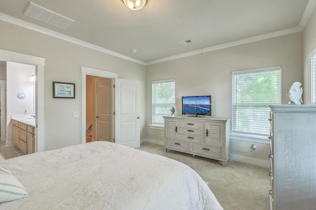 129 Howard Mary Dr Unit A, Charleston, SC 29412 - bedroom featuring crown molding, light carpet, and ensuite bath