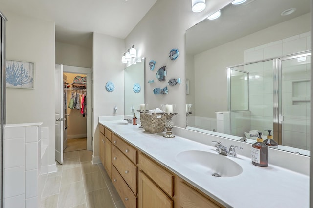 129 Howard Mary Dr Unit A, Charleston, SC 29412 - full bathroom with a shower stall, double vanity, a spacious closet, and tile patterned floors