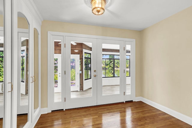 doorway to outside featuring french doors and hardwood / wood-style floors