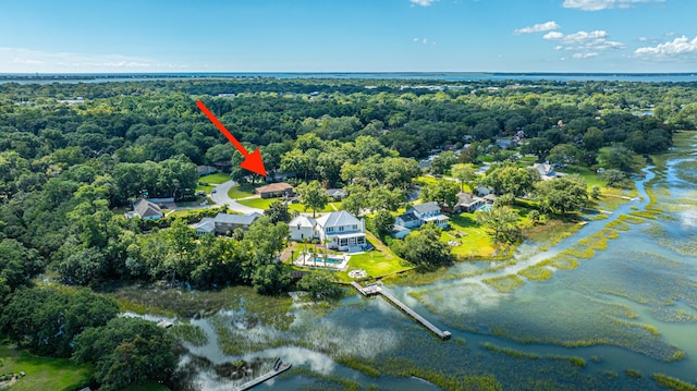 bird's eye view featuring a water view