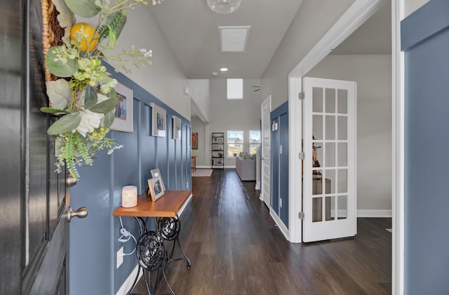 corridor featuring dark hardwood / wood-style floors