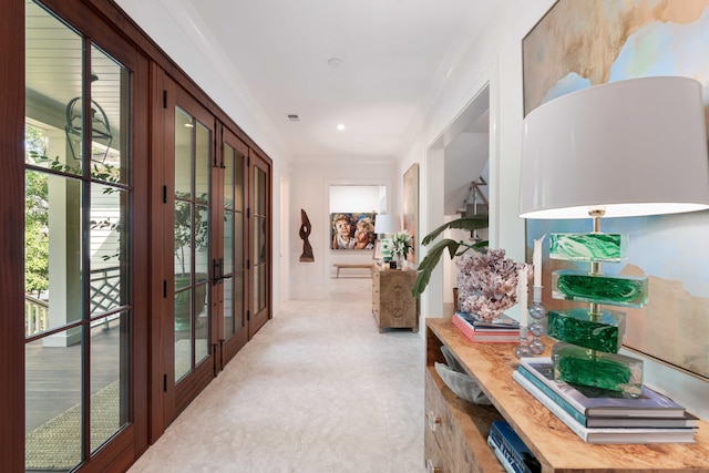 2538 Helmsman Rd, Johns Island, SC 29455 - hallway featuring french doors, visible vents, and recessed lighting
