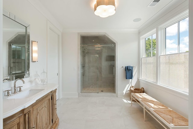 2538 Helmsman Rd, Johns Island, SC 29455 - full bath with marble finish floor, vanity, visible vents, a stall shower, and baseboards