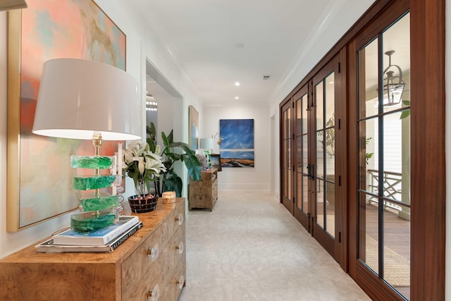 2538 Helmsman Rd, Johns Island, SC 29455 - hall with visible vents, french doors, and ornamental molding