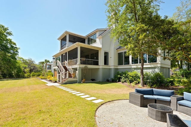 2538 Helmsman Rd, Johns Island, SC 29455 - back of house with a sunroom, outdoor lounge area, stairway, ceiling fan, and a balcony