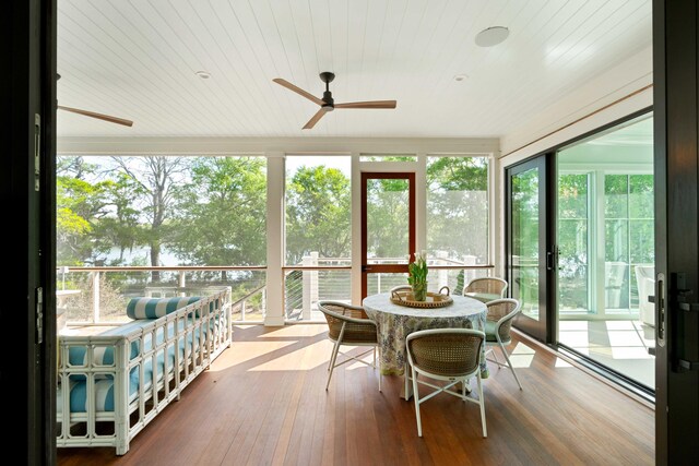 2538 Helmsman Rd, Johns Island, SC 29455 - sunroom featuring a healthy amount of sunlight, ceiling fan, and wooden ceiling