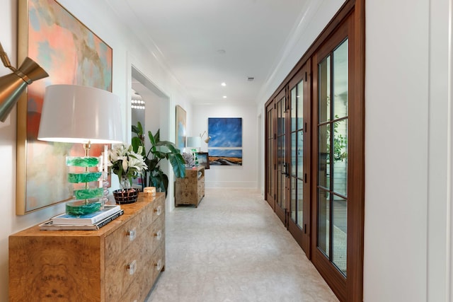 2538 Helmsman Rd, Johns Island, SC 29455 - hallway with french doors and crown molding