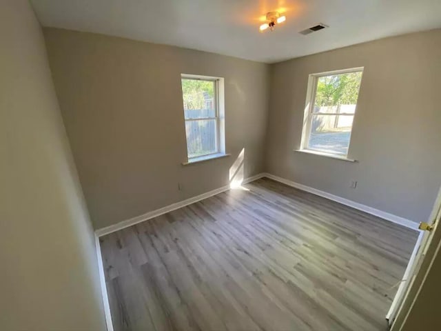 spare room with light hardwood / wood-style floors and plenty of natural light