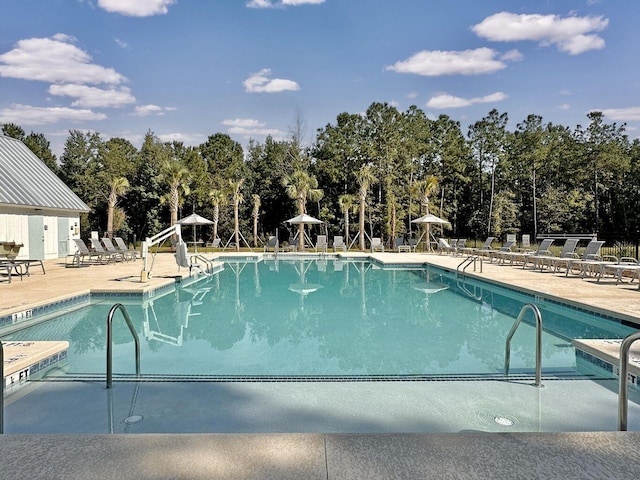 community pool with a patio