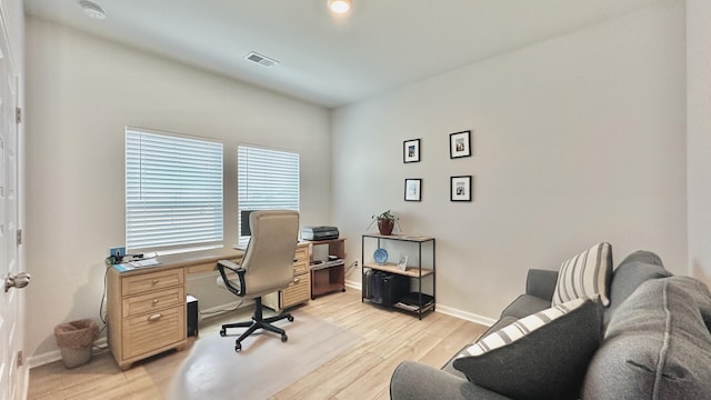 office area featuring light hardwood / wood-style floors