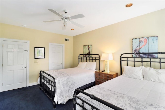 103 Grand Pavilion Blvd, Isle Of Palms, SC 29451 - bedroom featuring baseboards, visible vents, dark carpet, and ceiling fan