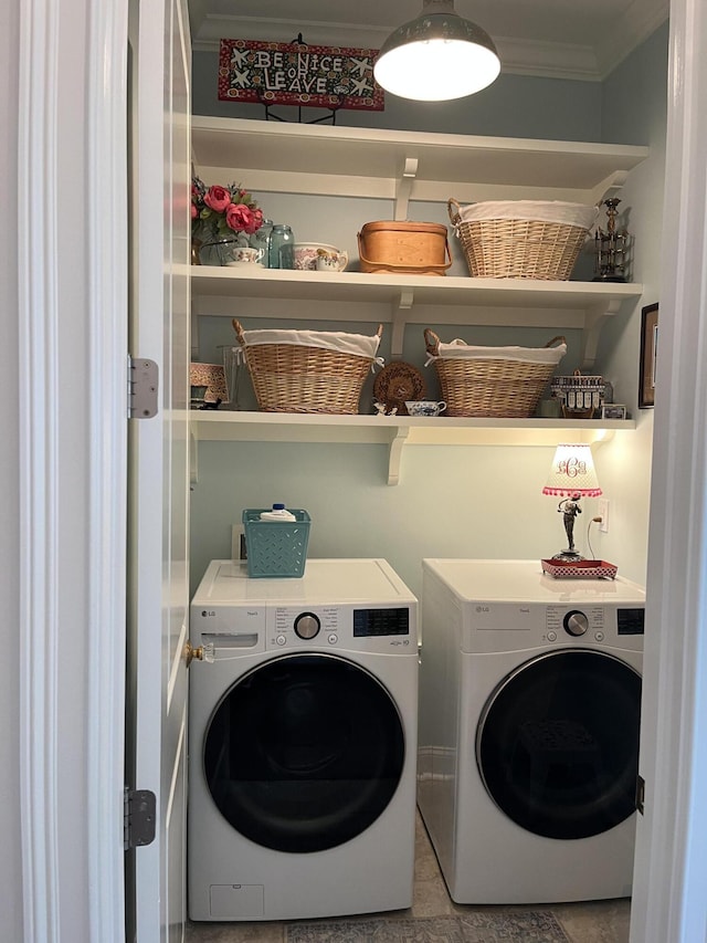 3998 Capensis Ln, Ravenel, SC 29470 - laundry area featuring separate washer and dryer and ornamental molding