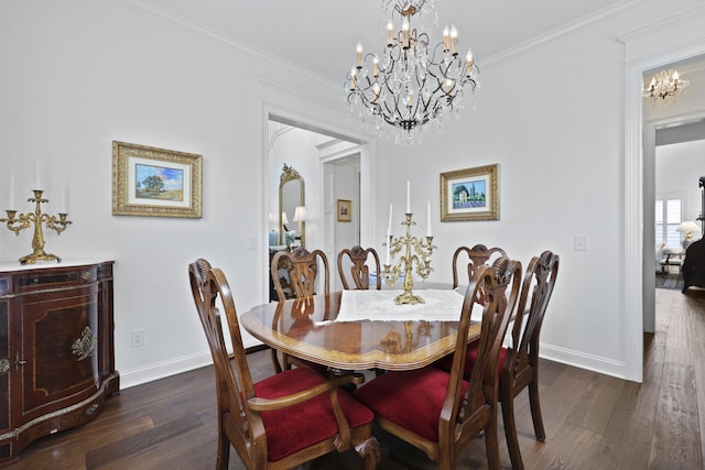 3998 Capensis Ln, Ravenel, SC 29470 - dining space featuring a chandelier, dark wood finished floors, baseboards, and crown molding
