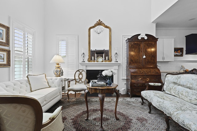 3998 Capensis Ln, Ravenel, SC 29470 - living area featuring a fireplace and crown molding