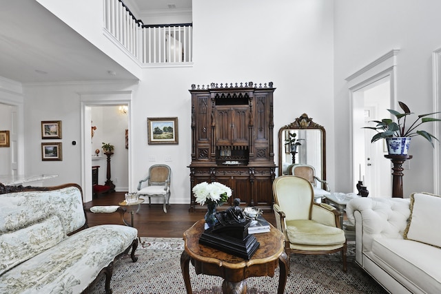 3998 Capensis Ln, Ravenel, SC 29470 - living room with a towering ceiling, wood finished floors, ornamental molding, and baseboards