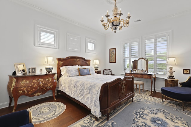 3998 Capensis Ln, Ravenel, SC 29470 - bedroom with ornamental molding, a chandelier, wood finished floors, and baseboards
