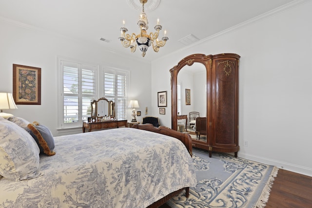 3998 Capensis Ln, Ravenel, SC 29470 - bedroom featuring a chandelier, ornamental molding, wood finished floors, and baseboards