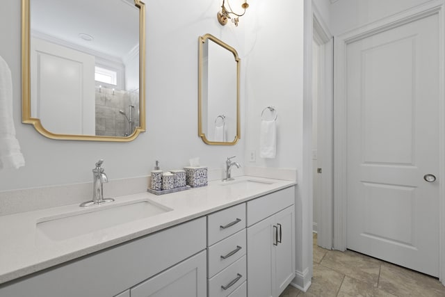 3998 Capensis Ln, Ravenel, SC 29470 - full bathroom with double vanity, a tile shower, and ornamental molding
