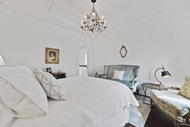 3998 Capensis Ln, Ravenel, SC 29470 - bedroom with crown molding, attic access, radiator heating unit, a chandelier, and baseboards