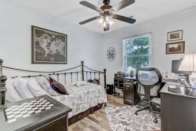 414 Birch Ave, Goose Creek, SC 29445 - bedroom with light wood-style floors, ornamental molding, a desk, and ceiling fan