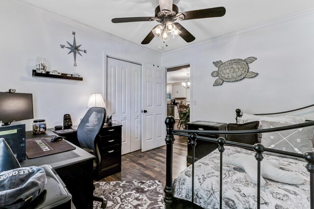 414 Birch Ave, Goose Creek, SC 29445 - office area with wood finished floors, a ceiling fan, and ornamental molding