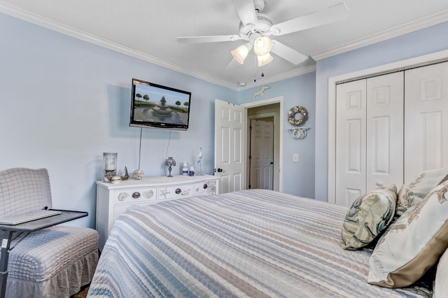 414 Birch Ave, Goose Creek, SC 29445 - bedroom with a closet, ornamental molding, and ceiling fan