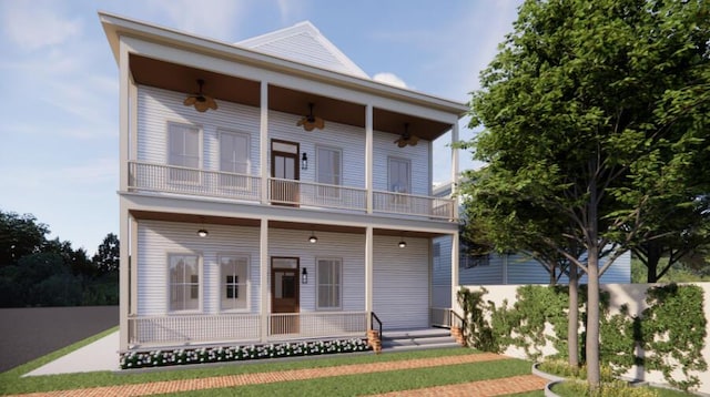 view of front of house with a porch and a balcony