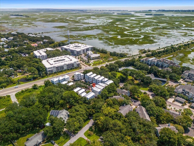 drone / aerial view featuring a water view