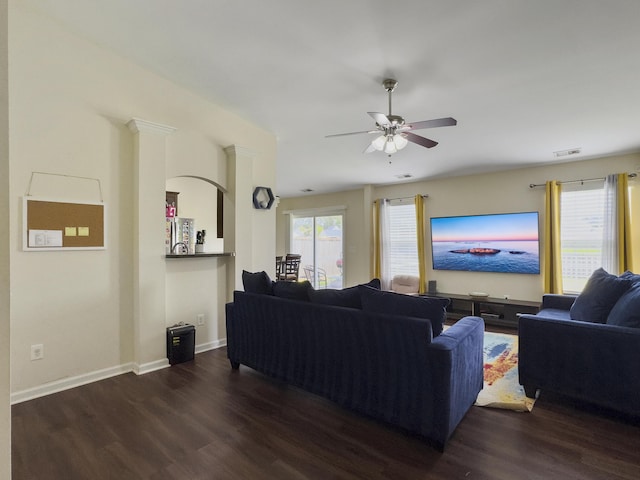 224 Market Hall St, Moncks Corner, SC 29461 - living room featuring wood finished floors, ceiling fan, and baseboards